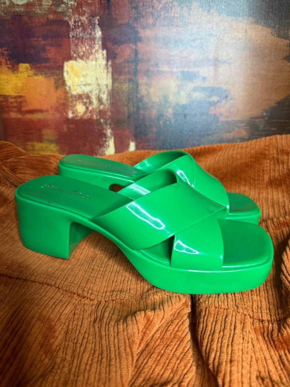 Jeffrey Campbell Bright Green Platform Mule Slides - Picture 2 of 6